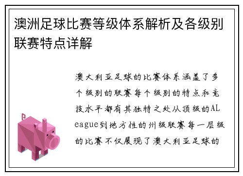 澳洲足球比赛等级体系解析及各级别联赛特点详解