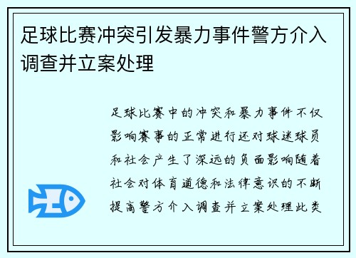 足球比赛冲突引发暴力事件警方介入调查并立案处理