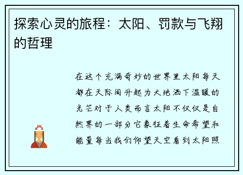 探索心灵的旅程：太阳、罚款与飞翔的哲理