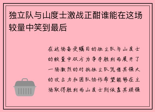 独立队与山度士激战正酣谁能在这场较量中笑到最后
